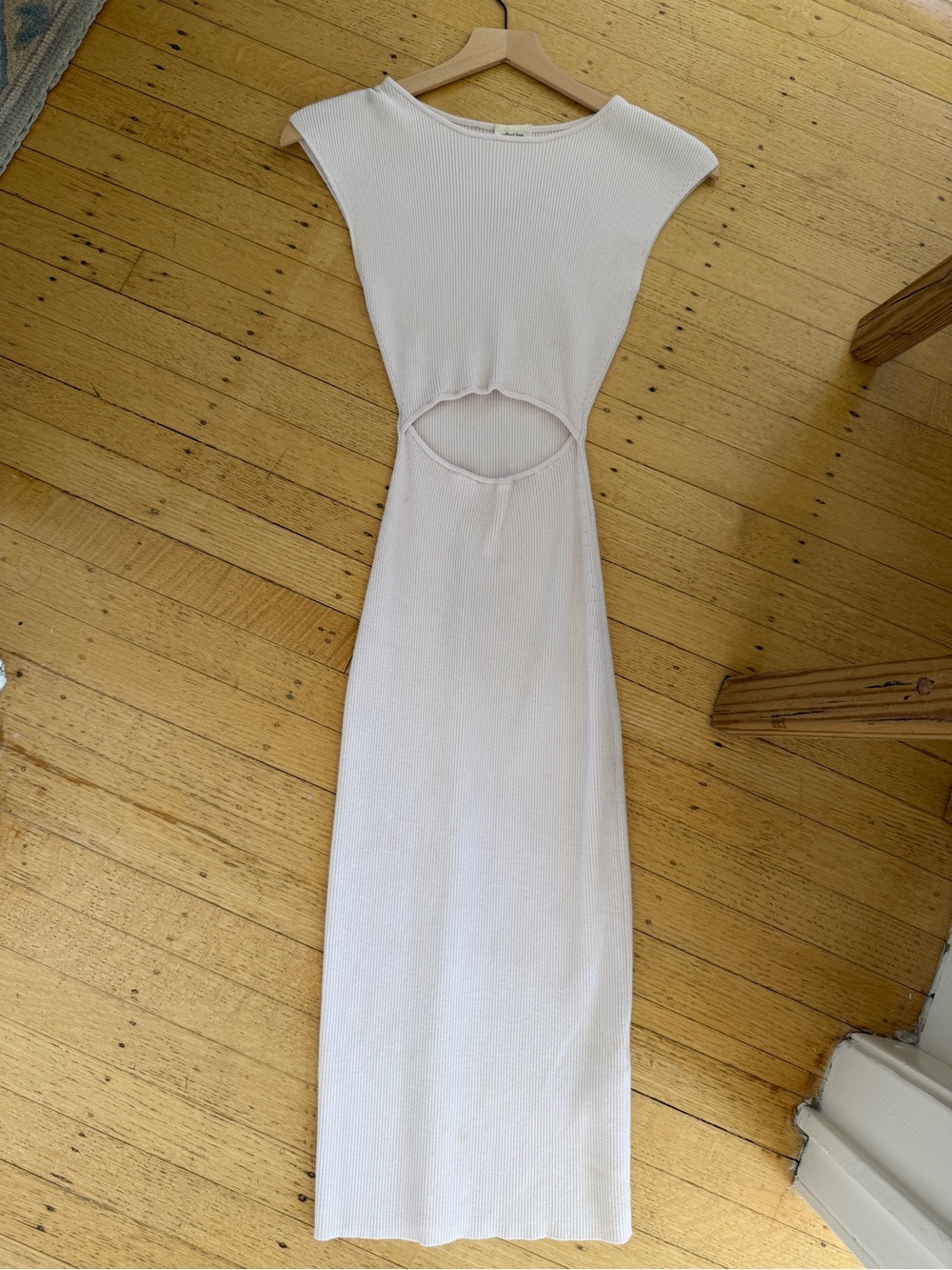 Aritzia Cream Cutout Ribbed Midi Dress